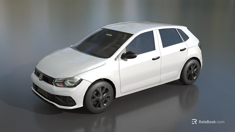White Compact Hatchback Car With Modern Design And Black Wheels 3d model