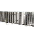 Modern Metal Fence With Vertical Bars And Support Posts For Outdoor Property Boundary