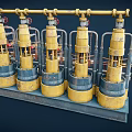 Industrial Pipeline System With Yellow Pipelines Valves And Multiple Cylindrical Units