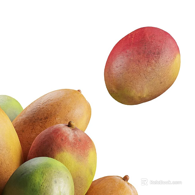Fresh Ripe Mangoes In Red Yellow And Green Colors As Organic Tropical Fruits 3d model 