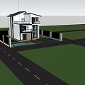 Modern Two Story Detached Villa Exterior with Balcony Greenery and Floor to Ceiling Windows