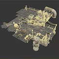 Industrial Mechanical Equipment Platform With Pipes Control Panels And Tower Structure