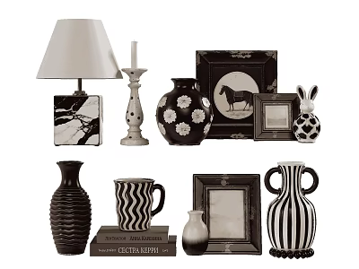Stylish Decorative Ornament Set With Table Lamp Candle Holder Vases Frames And Rabbit Figurine 3d model