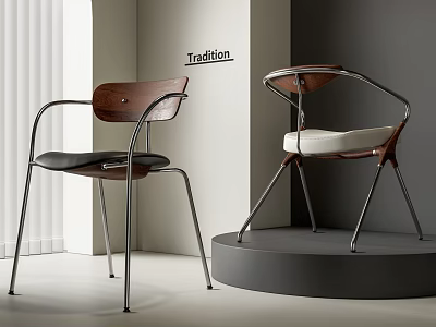 Modern Dining Chairs by Tradition Featuring Wooden Frames Metal Legs and Upholstered Seats 3d model