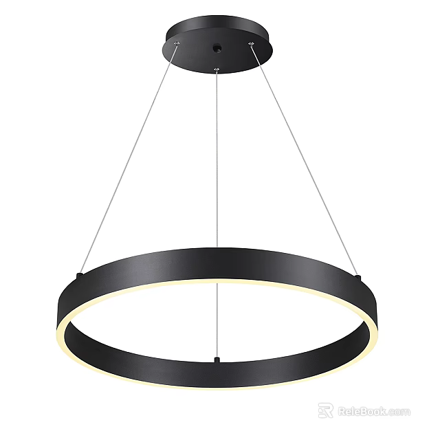 Modern Circular Chandelier with Black Frame and Warm Yellow Light for Contemporary Interior Design 3d model 