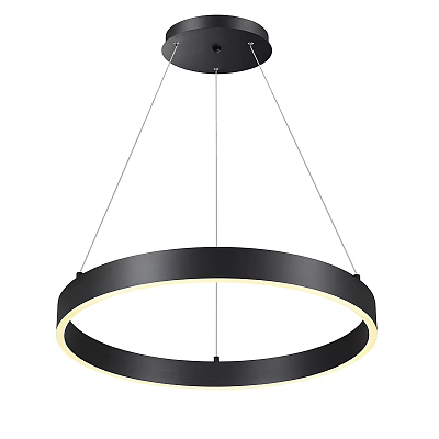 Modern Circular Chandelier with Black Frame and Warm Yellow Light for Contemporary Interior Design 3d model