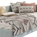 Decorative Sofa Bed Interior With Colorful Pillows Soft Blanket And Wooden Side Table