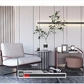 Modern Light Gray Single Sofa with Side Table Plant and Decor in Living Room Interior