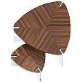Nesting Coffee Tables With Walnut Herringbone Wood Top And Clear Glass Legs