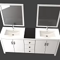 White Double Sink Vanity With Two Mirrors Cabinets And Drawers