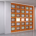 Bright Office Hallway Interior With White Walls Brown Wooden Doors Wall Decor And Ceiling Lights