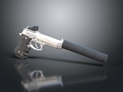Modern Silver Revolver With Black Grip And Extended Barrel On Reflective Surface 3d model Modern Silver Revolver With Black Grip And Extended Barrel On Reflective Surface 3d model