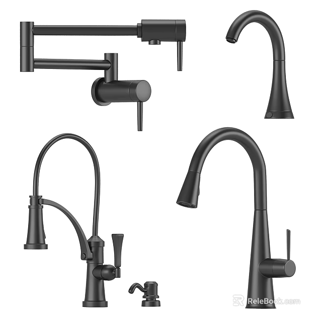 Modern Black Faucets In Various Styles For Kitchen And Bathroom 3d model 