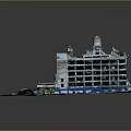 Detailed Architectural Model Structure Of Multi Story Building With Windows Roof And Green Plants