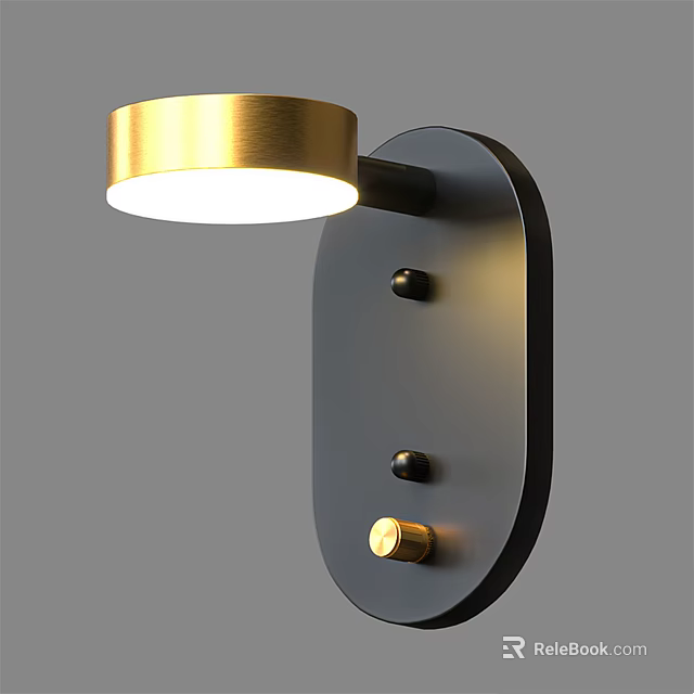 Modern Golden Wall Lamp With Black Base And Control Knobs For Home Decor 3d model