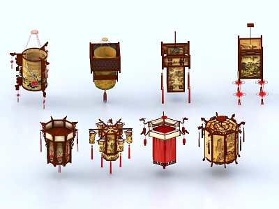 Traditional Chinese Lanterns Decorative Ornament Set With Various Vintage Designs And Intricate Details 3d model