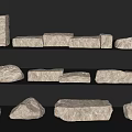 Various Shapes And Sizes Of Stones Arranged In Three Layers On Gray Background