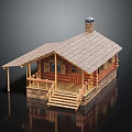 Traditional Log Cabin With Shingle Roof Chimney Porch Railing And Wooden Steps