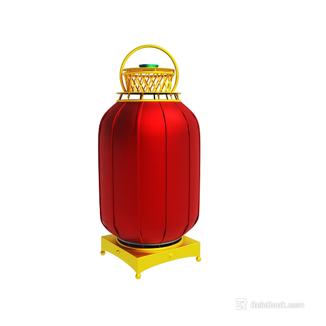 Traditional Red Chinese Lantern With Yellow Handle And Decorative Base 3d model 