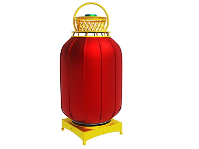 Traditional Red Chinese Lantern With Yellow Handle And Decorative Base 3d model