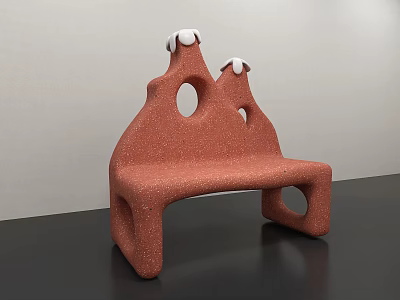 Unique Public Bench With Orange Surface White Accents And Circular Holes Design 3d model