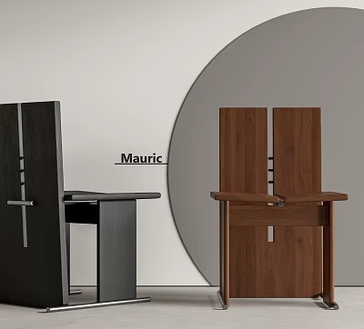 Modern Wooden Dining Chairs in Black and Brown with Circular Backdrop Decor 3d model