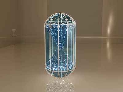 Modern Interior Oval Metal Frame Art Installation With Blue Sparkling Lights 3d model