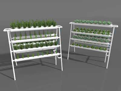 Multi Tiered White Plant Shelves Displaying Lush Green Indoor Plants 3d model
