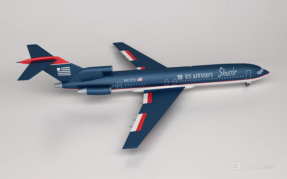 US Airways Shuttle Airliner In Dark Blue Livery With Sleek Exterior Design 3d model 