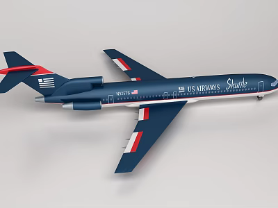 US Airways Shuttle Airliner In Dark Blue Livery With Sleek Exterior Design 3d model