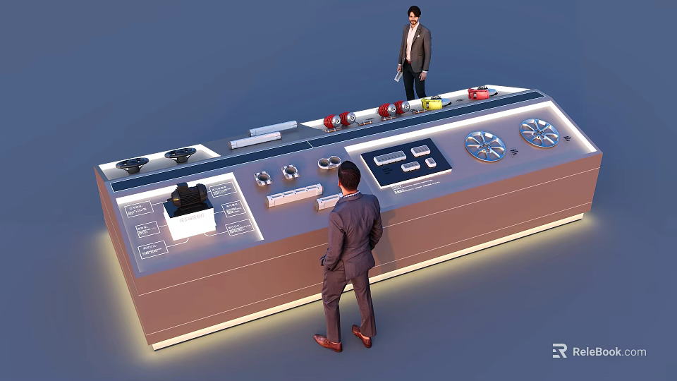 Interactive Control Panel Display With Technical Equipment And Two Men In Suits 3d model 