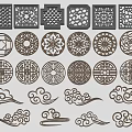 New Chinese-style openwork window carved window grilles auspicious clouds 3d model
