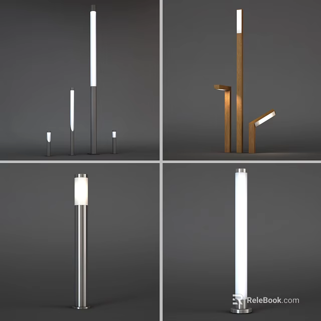 Modern Outdoor Lights With Sleek Metal And Wooden Poles For Garden Lighting 3d model 
