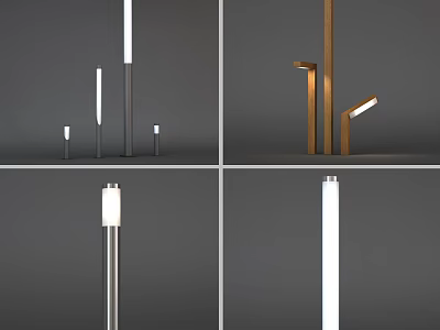 Modern Outdoor Lights With Sleek Metal And Wooden Poles For Garden Lighting 3d model