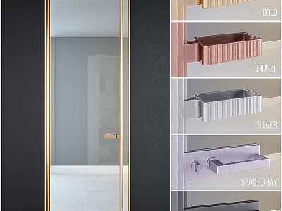 Stylish Shower Room With Gold Frame And Storage Racks In Gold Bronze Silver Gray 3d model