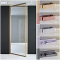 Stylish Shower Room With Gold Frame And Storage Racks In Gold Bronze Silver Gray