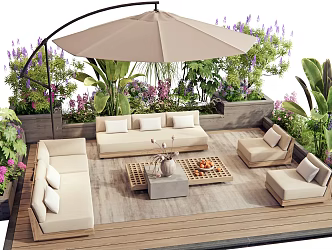 Modern outdoor sofa coffee table combination flowers and plants flower pool plant combination shrub 3d model