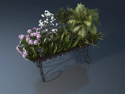 Elegant Swing Door With Flower Stand Holding Purple And White Flowers 3d model