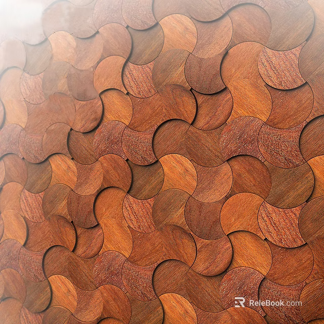 Wooden Wall Featuring Wavy Semicircular Pieces In Brown Orange Tones Neatly Arranged Unique Texture Pattern 3d model 