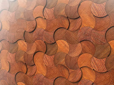 Wooden Wall Featuring Wavy Semicircular Pieces In Brown Orange Tones Neatly Arranged Unique Texture Pattern 3d model