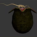 Green Textured Body With Red Edged Pink Organ And Yellow Hair Like Structure