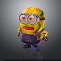 Minion Character Figure With Yellow Body Big Eyes Red Mouth Purple Overalls And Goggles