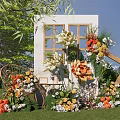 Romantic Outdoor Banquet Hall Decor With Colorful Flowers White Frame And Green Lawn