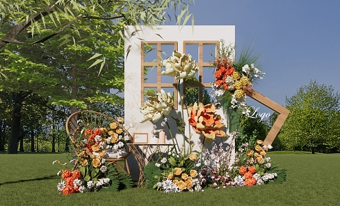 Outdoor Lawn Wedding Welcome Area Wedding Display Area Wedding Flower Art Flower Art Paper Art Flower Display Area 3d model