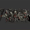 Horned Armored Warriors With Battle Shields And Weapons In Fantasy Style