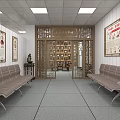 Traditional Chinese Medicine Clinic Interior With Wooden Furniture Decorative Paintings And Medicine Cabinets