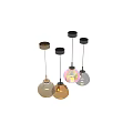 Modern Pendant Lights with Amber Brown Pink Black Glass Shades and Metal Fixtures
