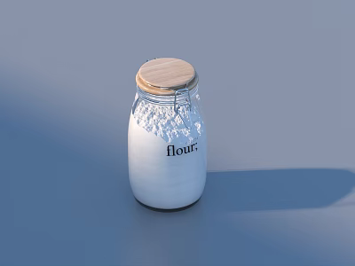 Clear Glass Flour Storage Jar With Wooden Lid For Kitchen Organization 3d model
