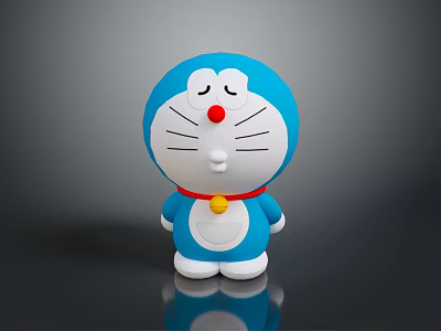 Adorable Blue Cartoon Character Figure with White Belly Red Nose and Yellow Bell Decor 3d model