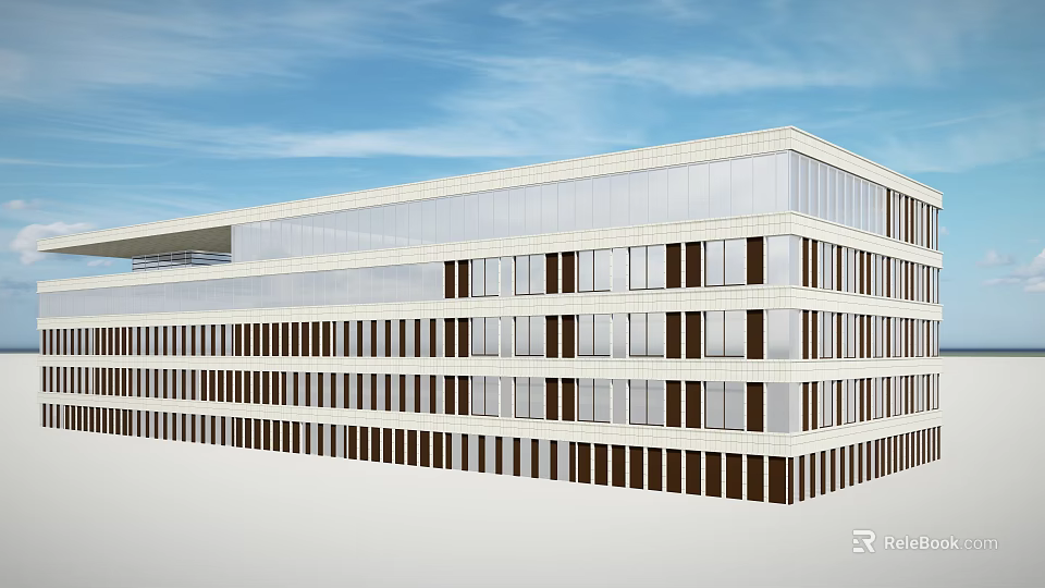 Modern Office Building Architecture With Glass Curtain Walls And Multi Storey Exterior Design 3d model 